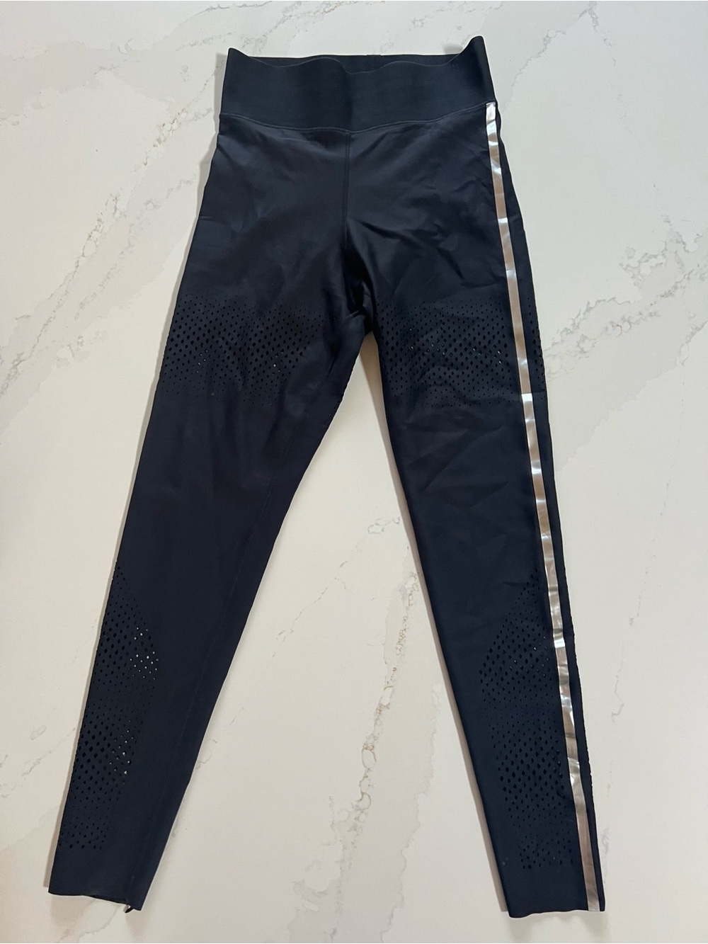 ultracor Black Leggings with Silver Side Stripe